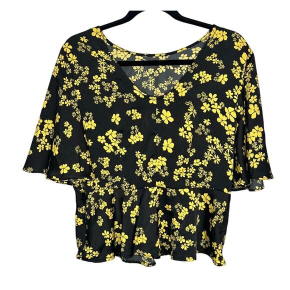 Who What Wear Black Yellow Floral Blouse Peplum Waist Whimsygoth Party Office S - Picture 2 of 7